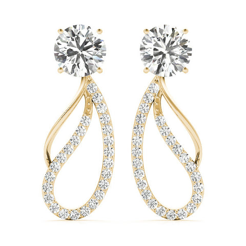 Yellow gold Round Cut Prong Set Diamond Infinity Drop Earrings