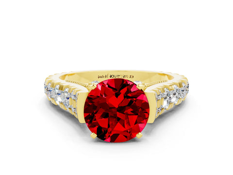 Yellow gold Round Cut Ruby Classic Solitaire Ring with Pavé Band and Four-Prong Setting_11