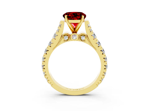 Yellow gold Round Cut Ruby Classic Solitaire Ring with Pavé Band and Four-Prong Setting_14