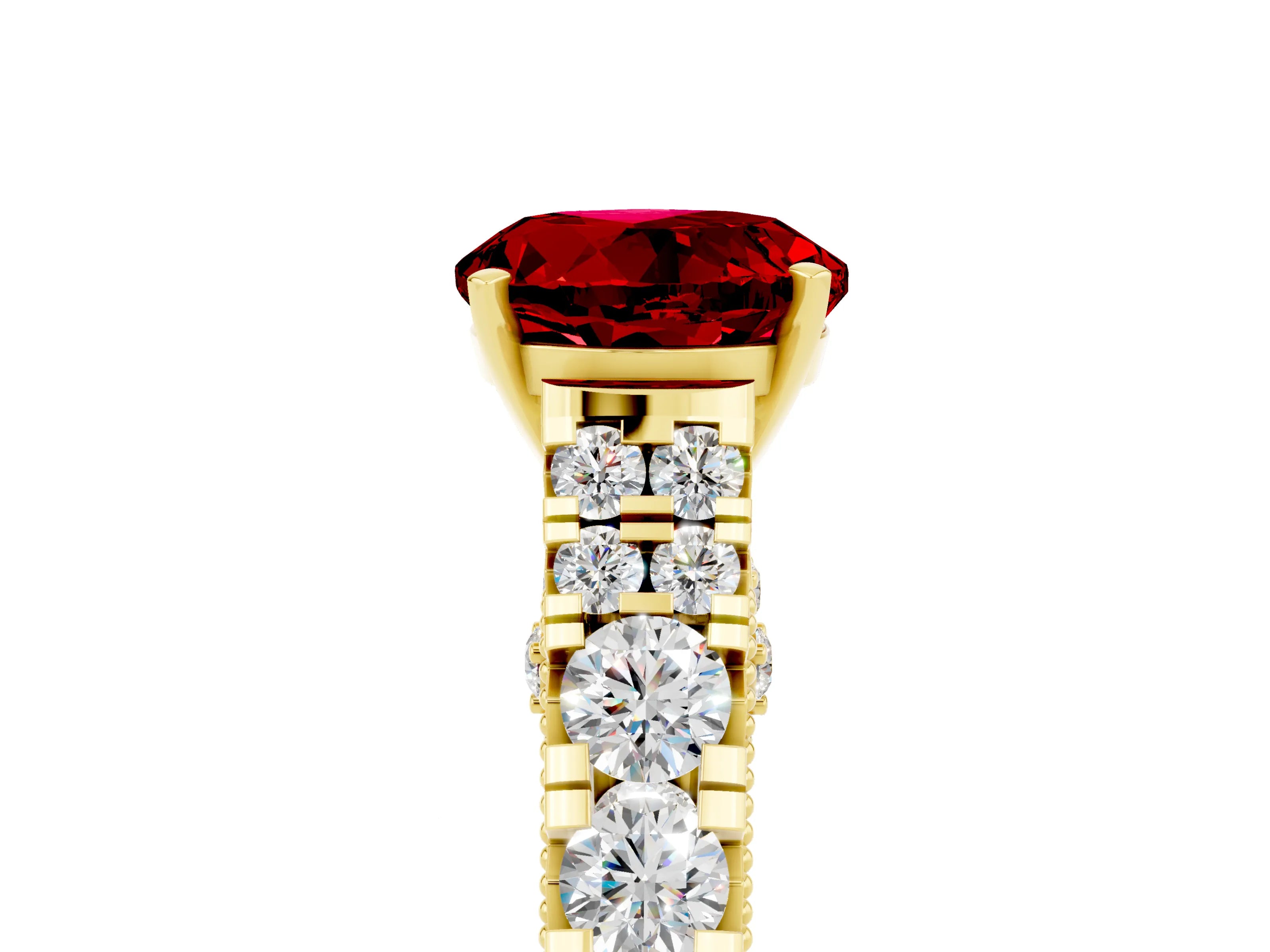 Yellow gold Round Cut Ruby Classic Solitaire Ring with Pavé Band and Four-Prong Setting_16