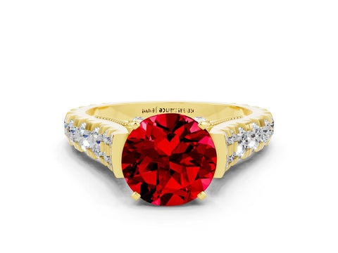 Yellow gold Round Cut Ruby Classic Solitaire Ring with Pavé Band and Four-Prong Setting_23