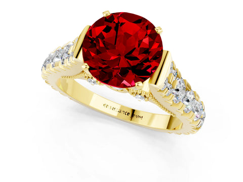 Yellow gold Round Cut Ruby Classic Solitaire Ring with Pavé Band and Four-Prong Setting_24