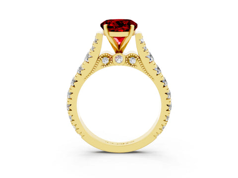 Yellow gold Round Cut Ruby Classic Solitaire Ring with Pavé Band and Four-Prong Setting_26