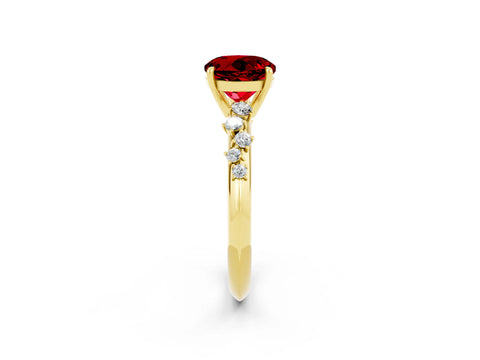 Yellow gold Round Cut Ruby Cluster Side Stone Solitaire Ring with Prong Setting_26