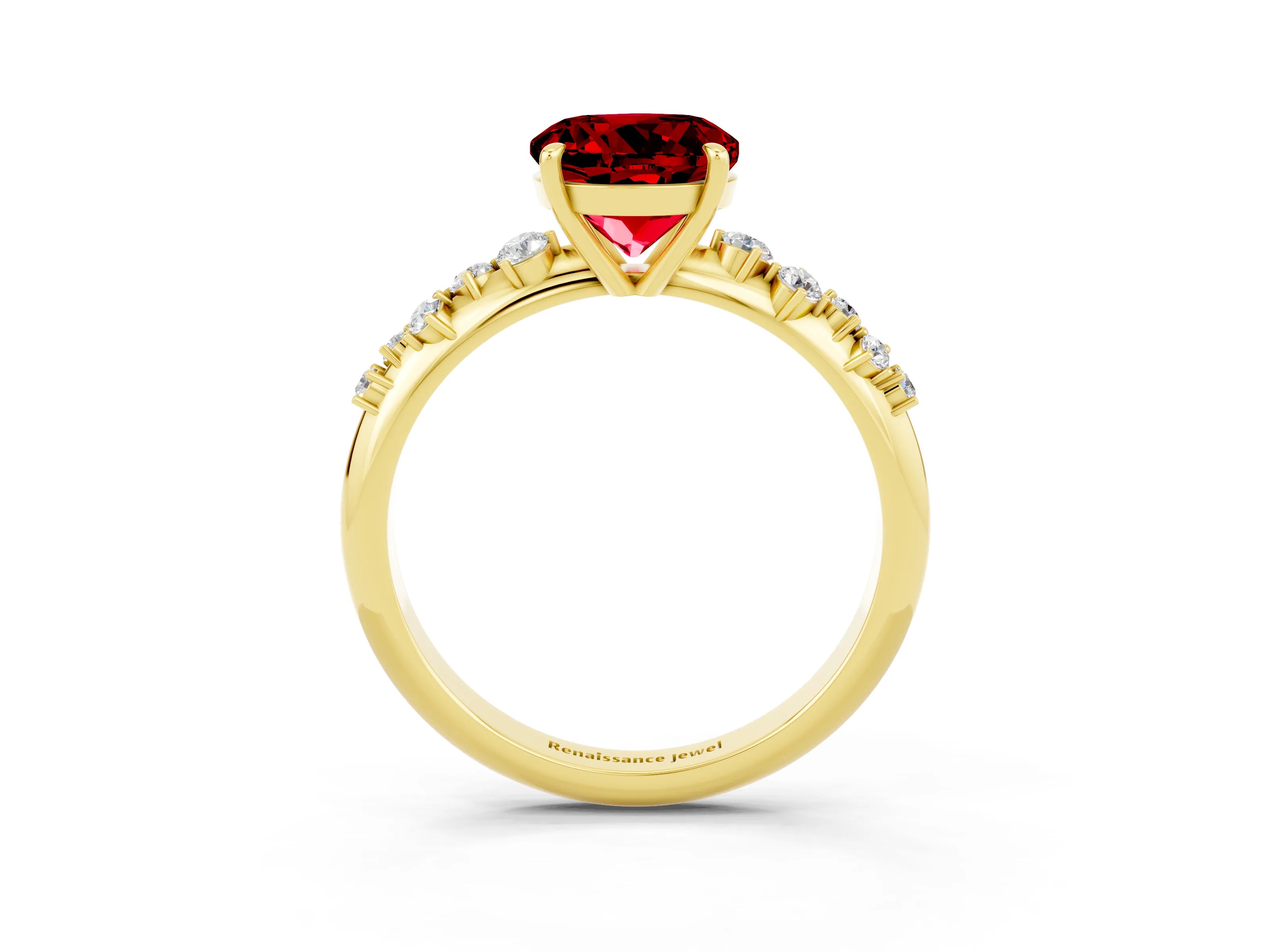 Yellow gold Round Cut Ruby Cluster Side Stone Solitaire Ring with Prong Setting_27