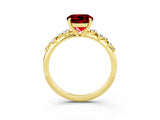 Yellow gold Round Cut Ruby Cluster Side Stone Solitaire Ring with Prong Setting_27