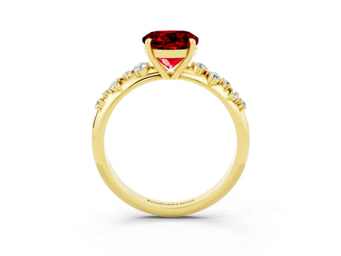 Yellow gold Round Cut Ruby Cluster Side Stone Solitaire Ring with Prong Setting_27