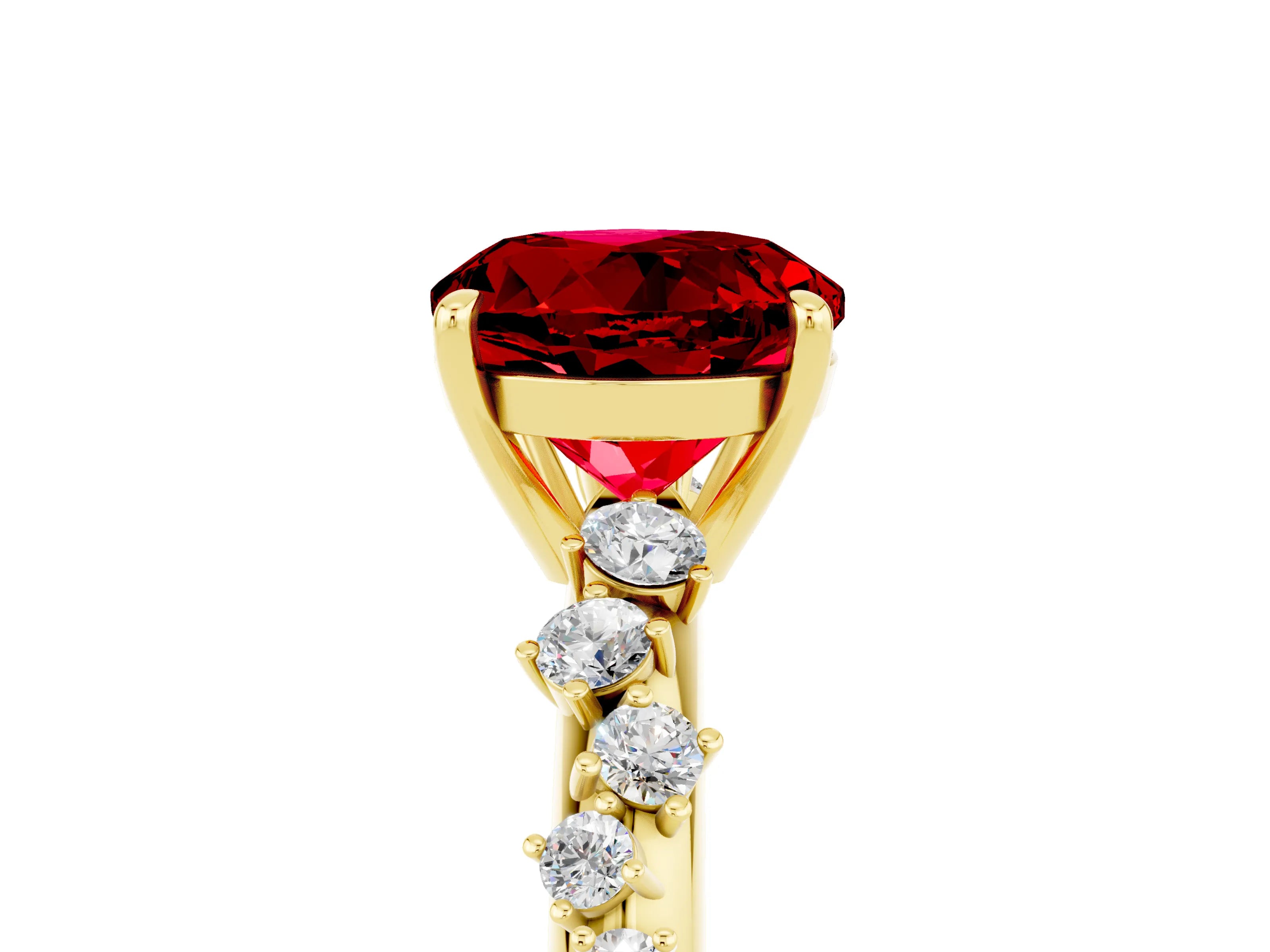 Yellow gold Round Cut Ruby Cluster Side Stone Solitaire Ring with Prong Setting_29