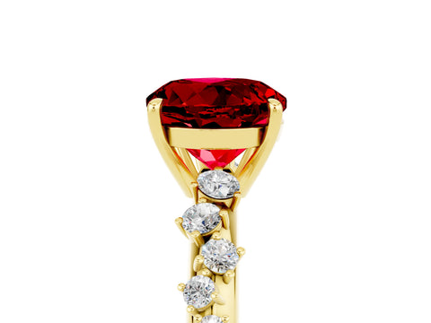 Yellow gold Round Cut Ruby Cluster Side Stone Solitaire Ring with Prong Setting_29