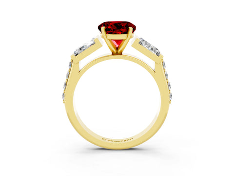 Yellow gold Round Cut Ruby Engagement Ring with Baguette Side Stones and Channel Set Band_3