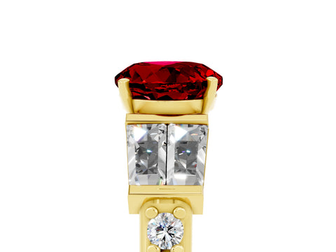 Yellow gold Round Cut Ruby Engagement Ring with Baguette Side Stones and Channel Set Band_5