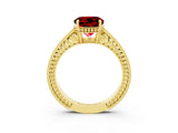Yellow gold Round Cut Ruby Engagement Ring with Milgrain Channel Set Band and Prong Setting_3