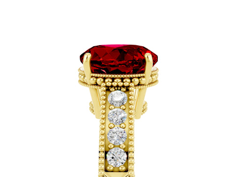 Yellow gold Round Cut Ruby Engagement Ring with Milgrain Channel Set Band and Prong Setting_5