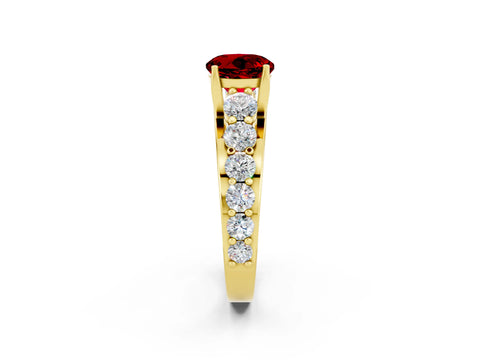 Yellow gold Round Cut Ruby Engagement Ring with Pavé Band and Four-Prong Setting_2