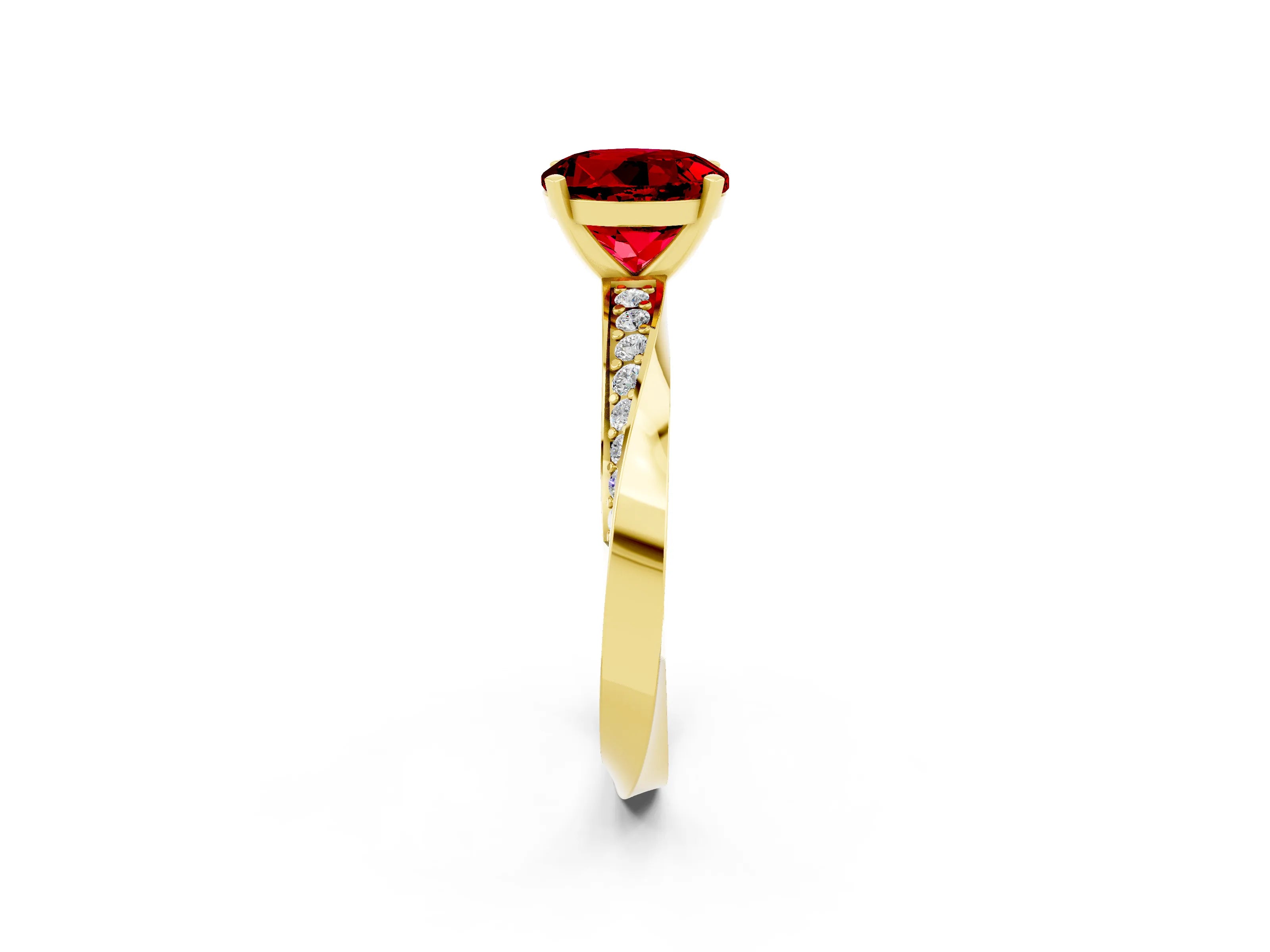 Yellow gold Round Cut Ruby Engagement Ring with Side Stone Accents and Four-Prong Setting_29