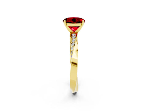 Yellow gold Round Cut Ruby Engagement Ring with Side Stone Accents and Four-Prong Setting_29