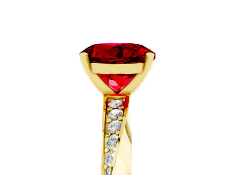 Yellow gold Round Cut Ruby Engagement Ring with Side Stone Accents and Four-Prong Setting_32