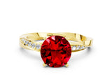 Yellow gold Round Cut Ruby Engagement Ring with Side Stone Accents and Four-Prong Setting_60