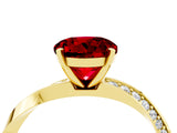 Yellow gold Round Cut Ruby Engagement Ring with Side Stone Accents and Four-Prong Setting_64