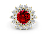 Yellow gold Round Cut Ruby Floral Double Halo Engagement Ring with Prong Setting_88