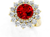 Yellow gold Round Cut Ruby Floral Double Halo Engagement Ring with Prong Setting_89