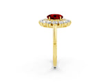 Yellow gold Round Cut Ruby Floral Double Halo Engagement Ring with Prong Setting_90