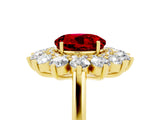 Yellow gold Round Cut Ruby Floral Double Halo Engagement Ring with Prong Setting_93