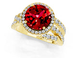 Yellow gold Round Cut Ruby Halo Ring with Round Split Shank and Prong Setting_49