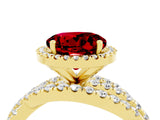 Yellow gold Round Cut Ruby Halo Ring with Round Split Shank and Prong Setting_52