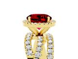 Yellow gold Round Cut Ruby Halo Ring with Round Split Shank and Prong Setting_53