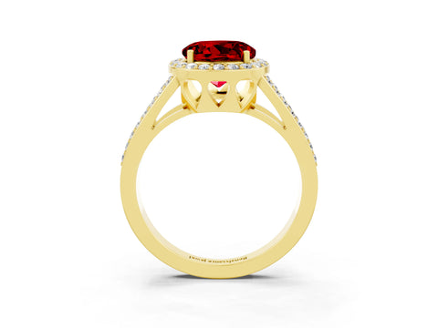 Yellow gold Round Cut Ruby Halo Ring with Split Shank U-Prong Band and Four-Prong Setting_3