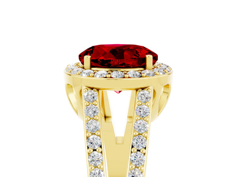 Yellow gold Round Cut Ruby Halo Ring with Split Shank U-Prong Band and Four-Prong Setting_5
