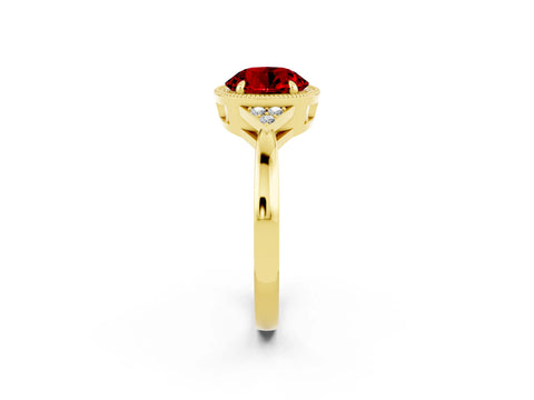 Yellow gold Round Cut Ruby Halo Ring with Tapered Band and Four-Prong Setting_2
