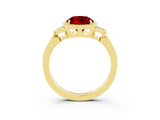 Yellow gold Round Cut Ruby Halo Ring with Tapered Band and Four-Prong Setting_3