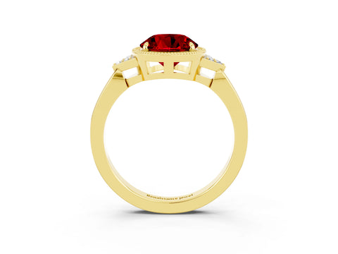 Yellow gold Round Cut Ruby Halo Ring with Tapered Band and Four-Prong Setting_3