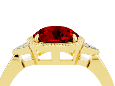 Yellow gold Round Cut Ruby Halo Ring with Tapered Band and Four-Prong Setting_4