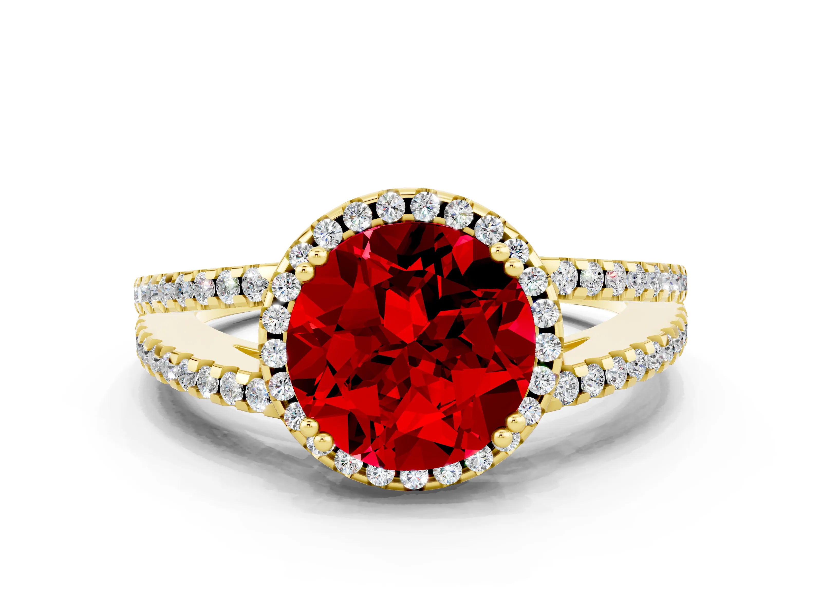 Yellow gold Round Cut Ruby Halo Split Shank Engagement Ring_12