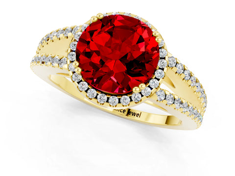 Yellow gold Round Cut Ruby Halo Split Shank Engagement Ring_13