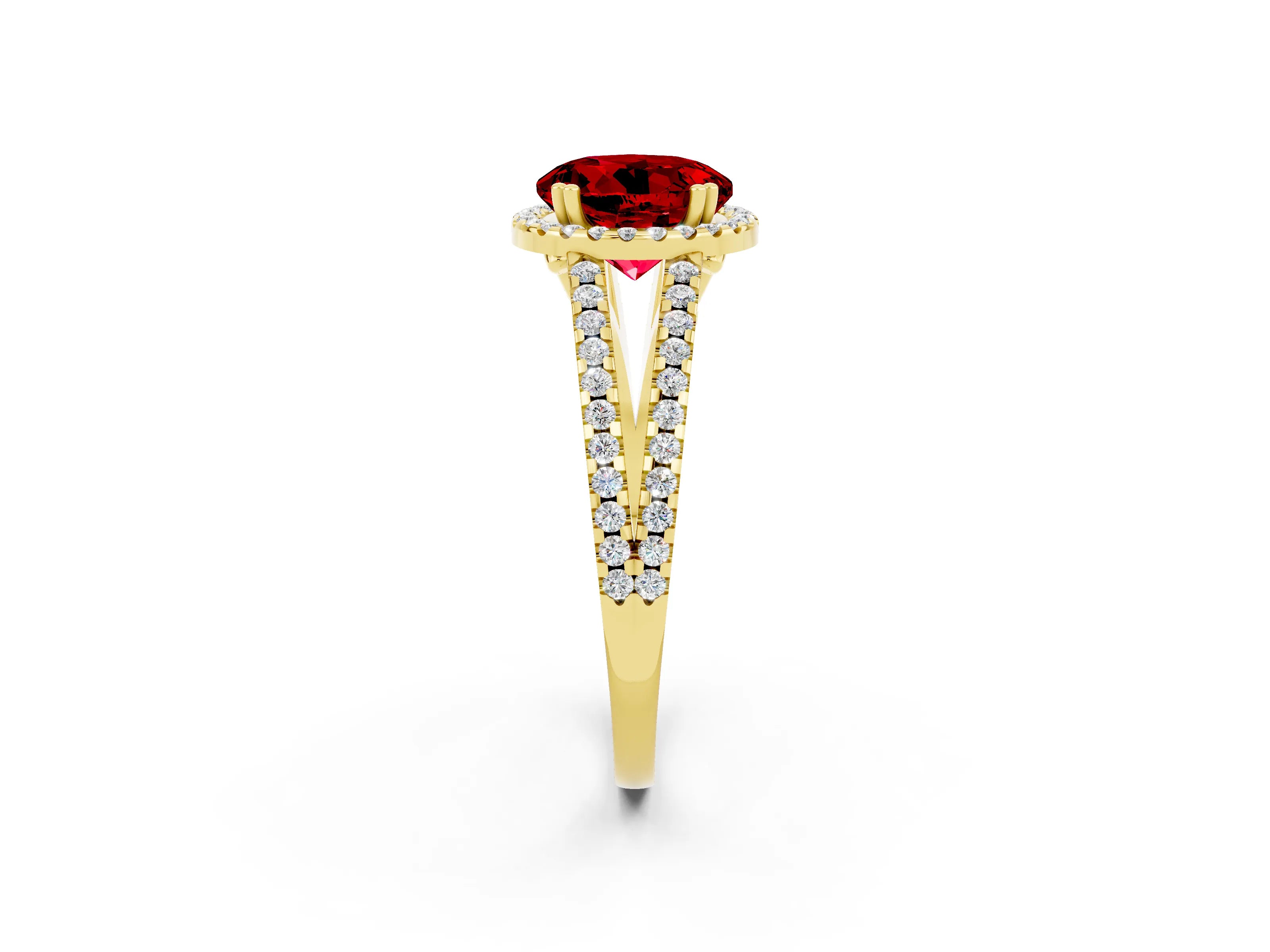 Yellow gold Round Cut Ruby Halo Split Shank Engagement Ring_14