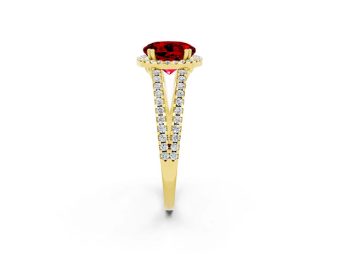 Yellow gold Round Cut Ruby Halo Split Shank Engagement Ring_14