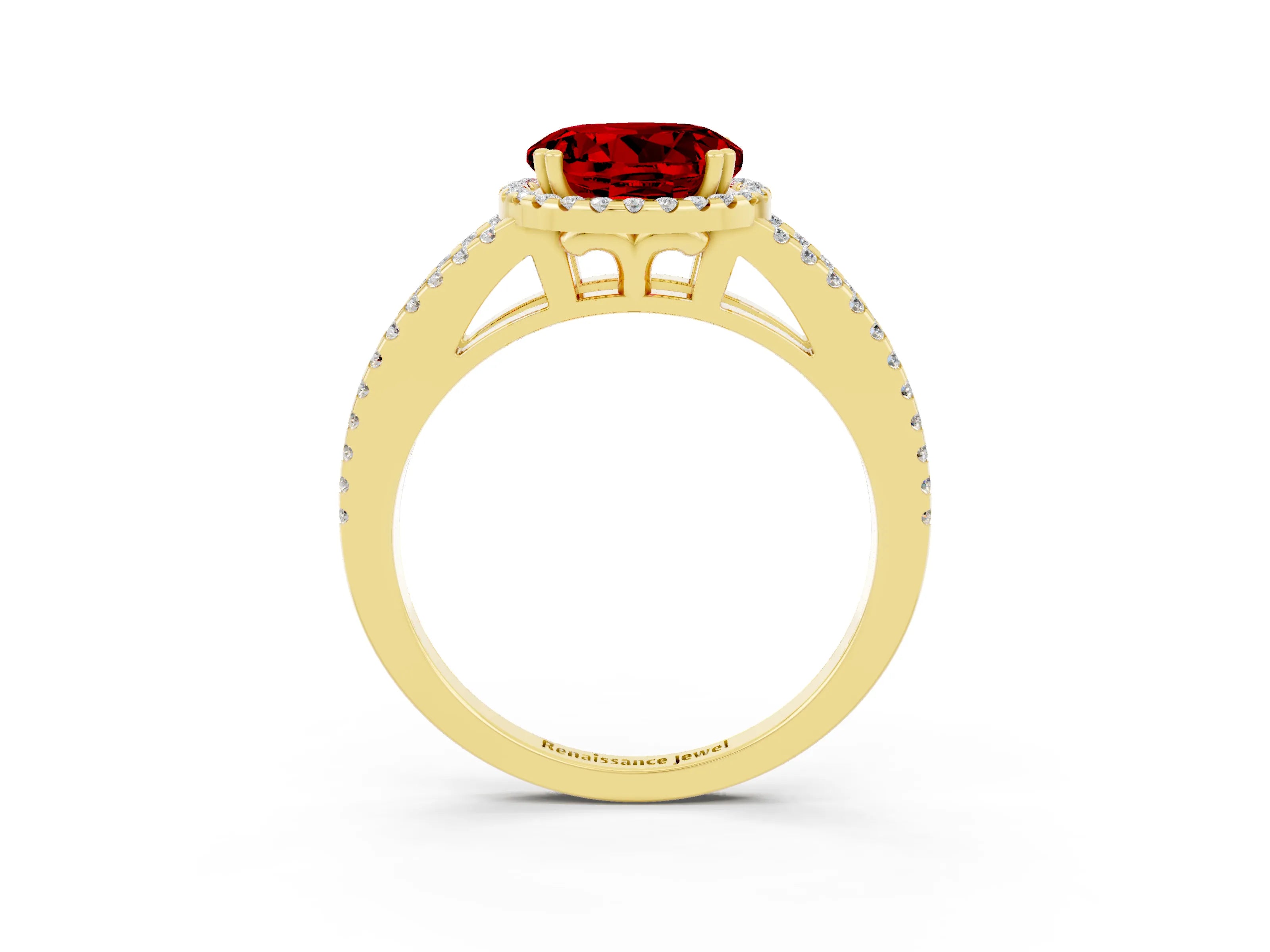 Yellow gold Round Cut Ruby Halo Split Shank Engagement Ring_15