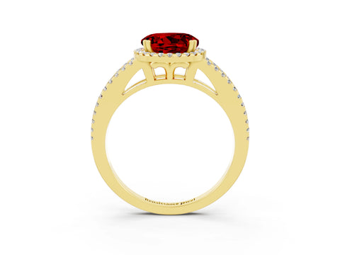 Yellow gold Round Cut Ruby Halo Split Shank Engagement Ring_15