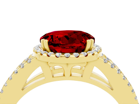 Yellow gold Round Cut Ruby Halo Split Shank Engagement Ring_16