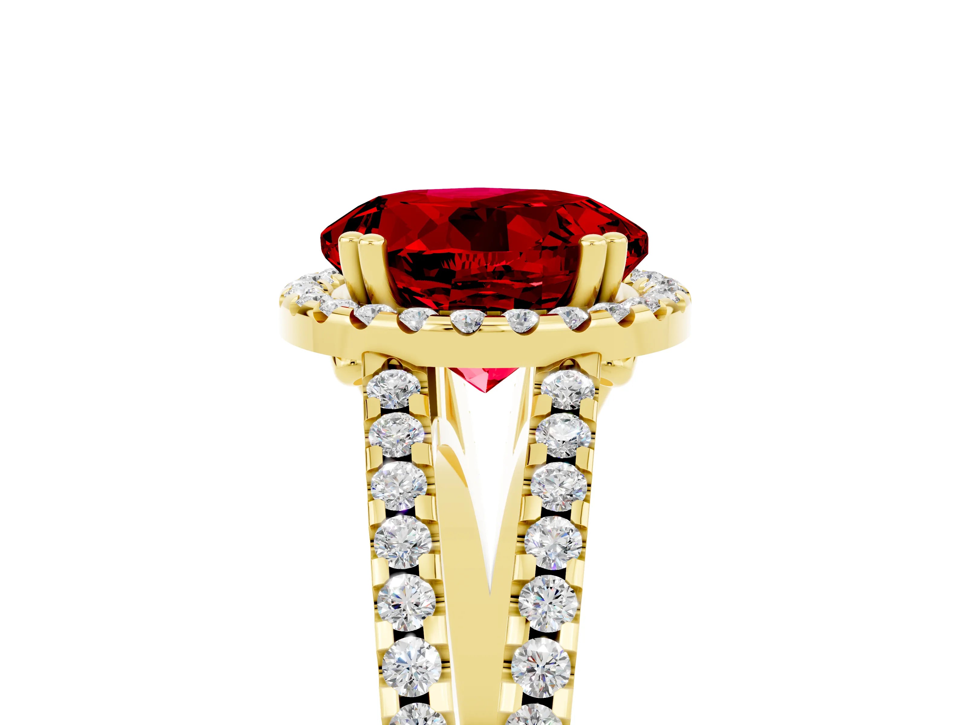 Yellow gold Round Cut Ruby Halo Split Shank Engagement Ring_17