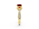 Yellow gold Round Cut Ruby Halo Twist Band Solitaire Prong Setting Ring_2