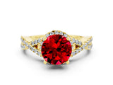 Yellow gold Round Cut Ruby  Halo Twist Band Solitaire Prong Setting Ring_24