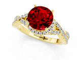Yellow gold Round Cut Ruby  Halo Twist Band Solitaire Prong Setting Ring_25