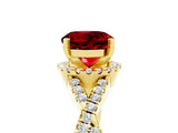Yellow gold Round Cut Ruby  Halo Twist Band Solitaire Prong Setting Ring_29