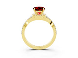 Yellow gold Round Cut Ruby Halo Twist Band Solitaire Prong Setting Ring_3