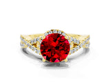 Yellow gold Round Cut Ruby  Halo Twist Band Solitaire Prong Setting Ring_42